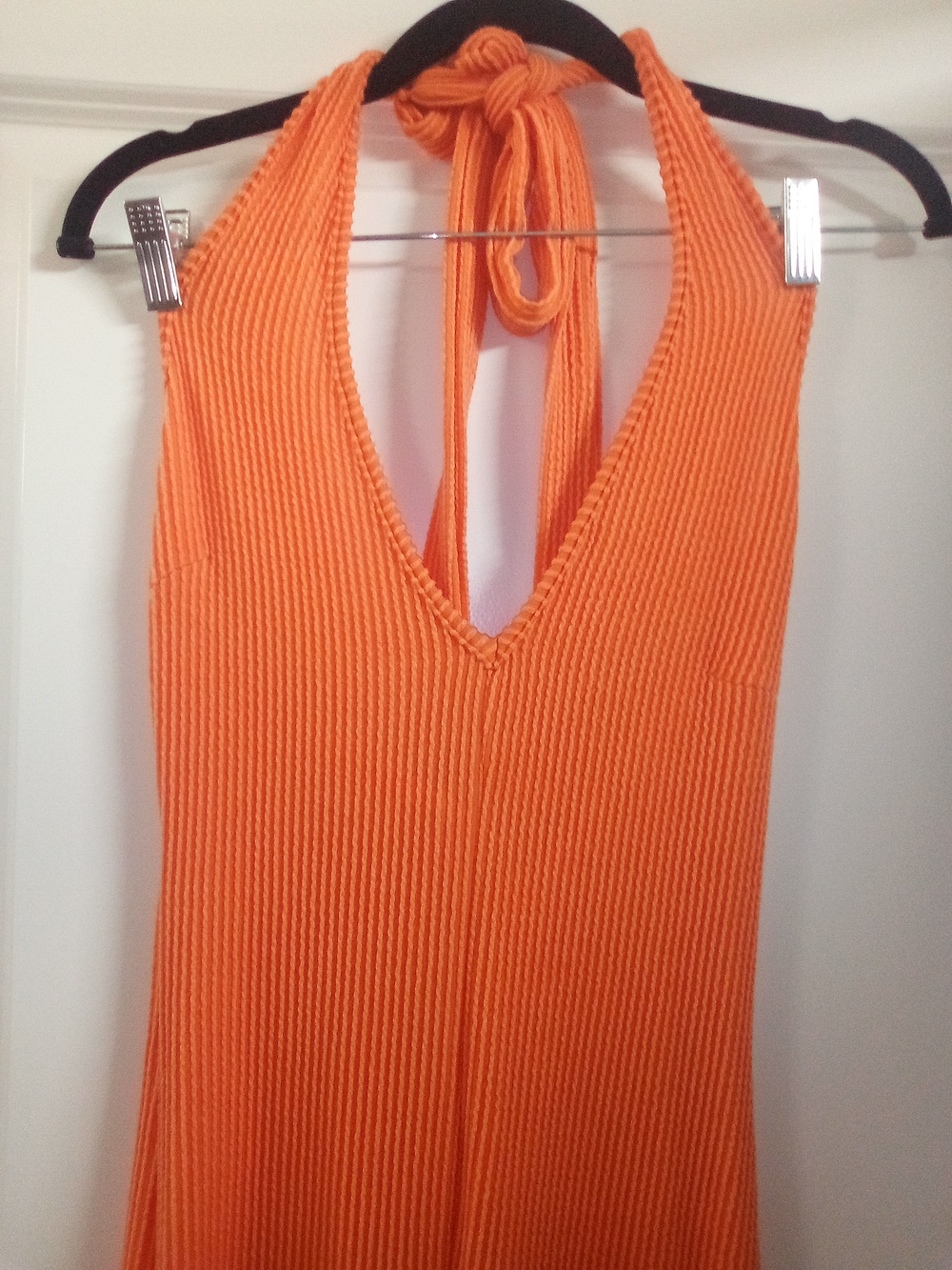 Orange Halter Ribbed Jumpsuit V-Neck Sleeveless Size Medium By Fashion Nova - Picture 2 of 10